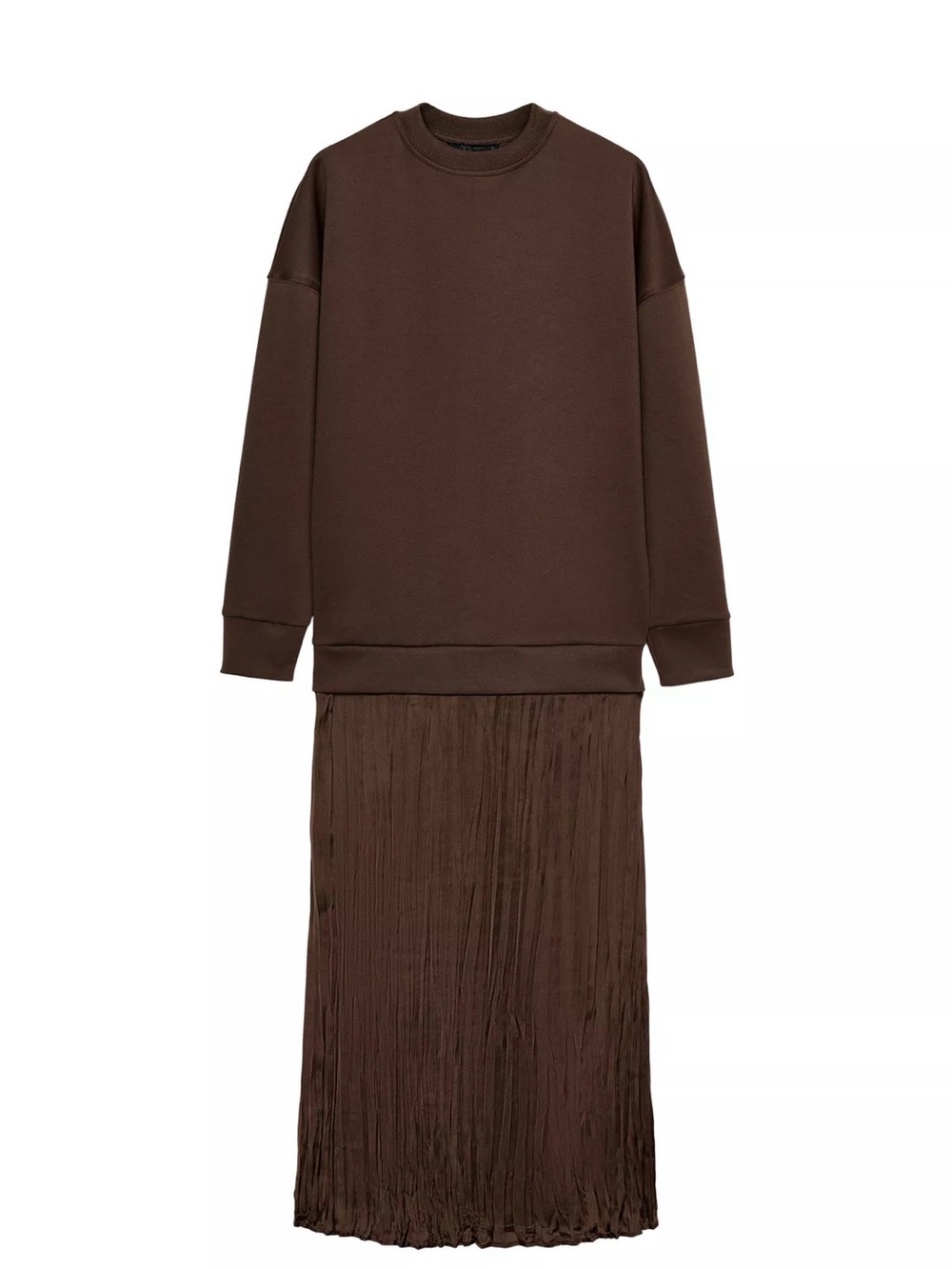 Zara Brown Maxi Dress with Sweatshirt Top